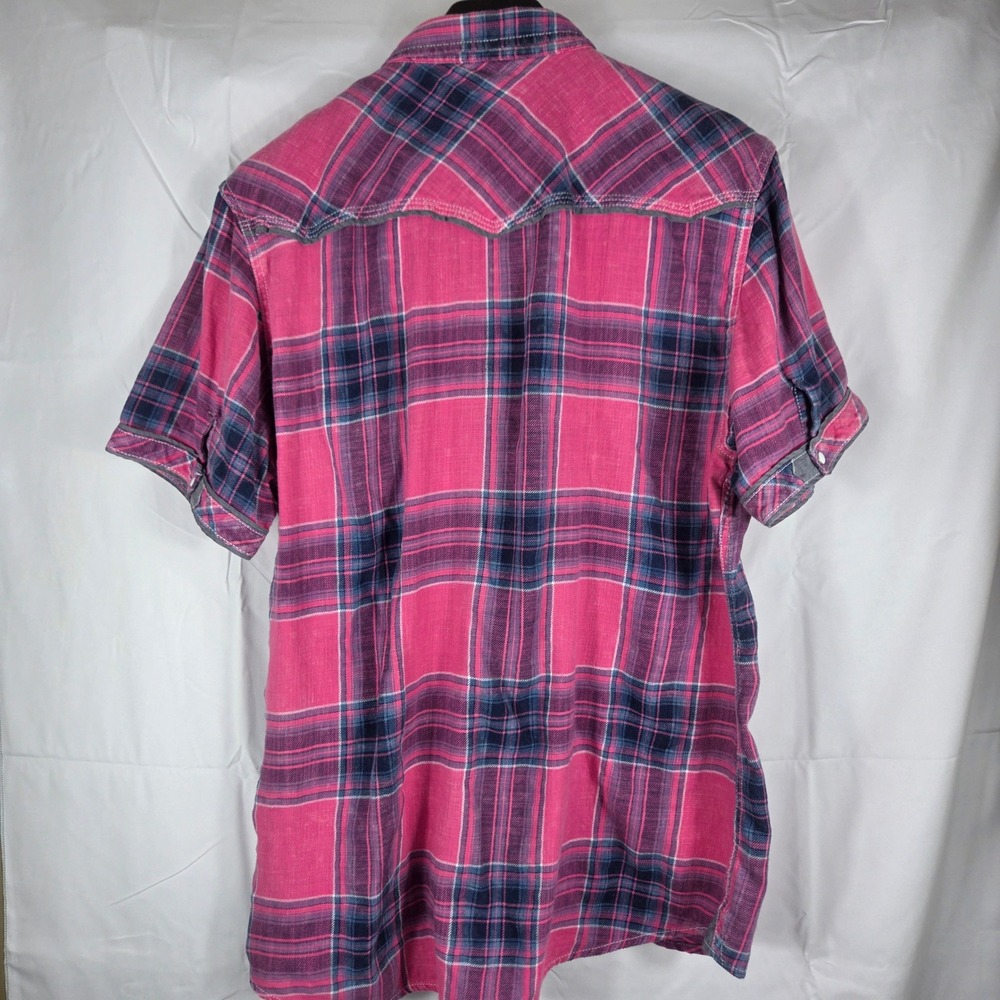 BKE Vintage Mens XL Pink Plaid Western Pearl Snap Short Sleeve Shirt - Picture 4 of 13